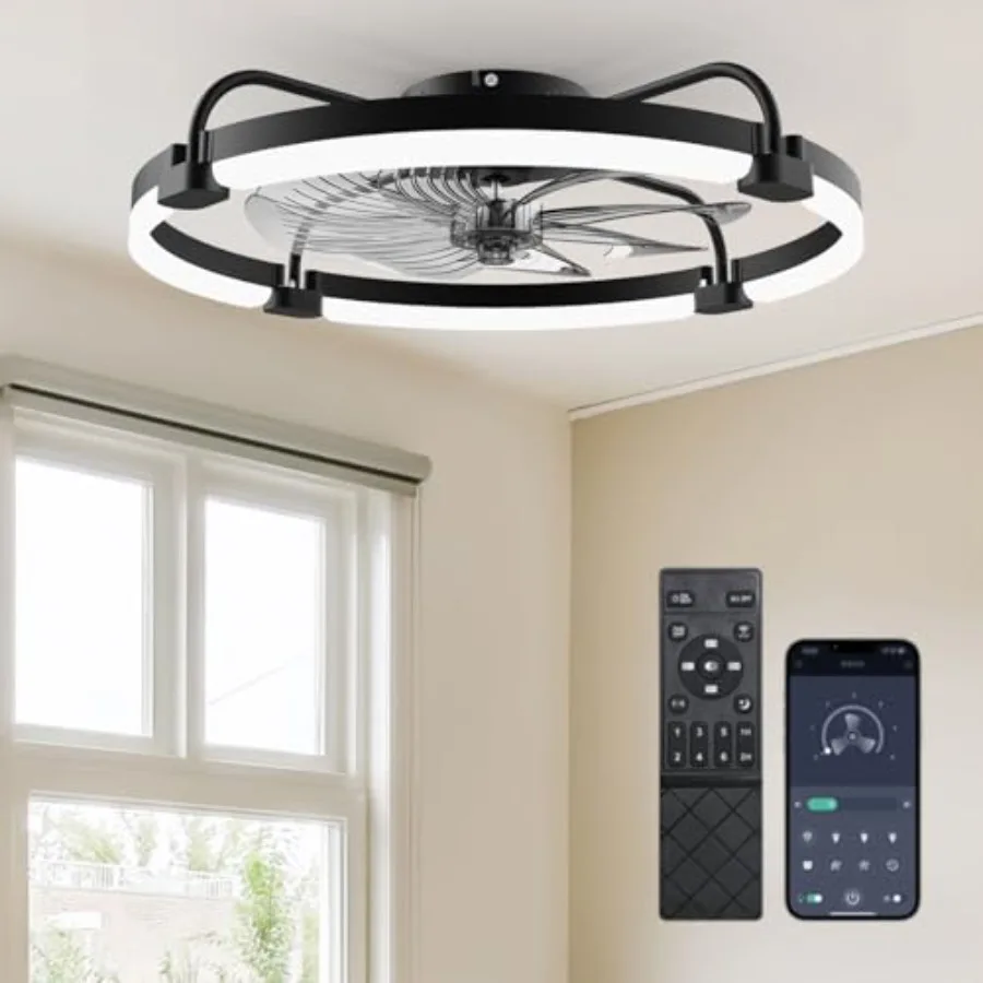 

Bedroom ceiling fan with light and remote: 24 low profile flush mount, black, quiet reversible DC motor, 6 speed, 3CCT, dimmabl