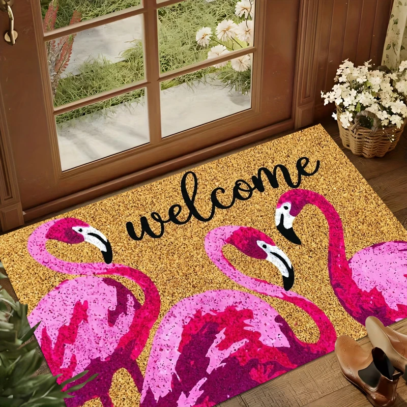 

Tropical Flamingo Welcome Rug Gold Texture Decor Carpet For Entryway Living Room Vacation Style Home Decor Multiple Sizes