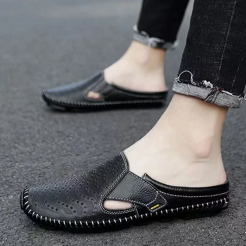 

Men's Square Headed Slippers, Fashionable and Multifunctional, Breathable, Wear-resistant, Soft Sole, Non Slip Casual Sandals