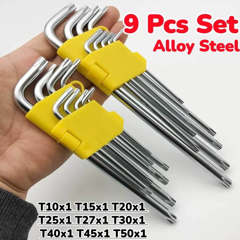 9 Pcs Set T10 T15 T20 T25 T27 T30 T40 T45 T50 Alloy Steel Torx Key Star Wrench Tool Screwdrivers Tamper Proof Screw Wrench Set
