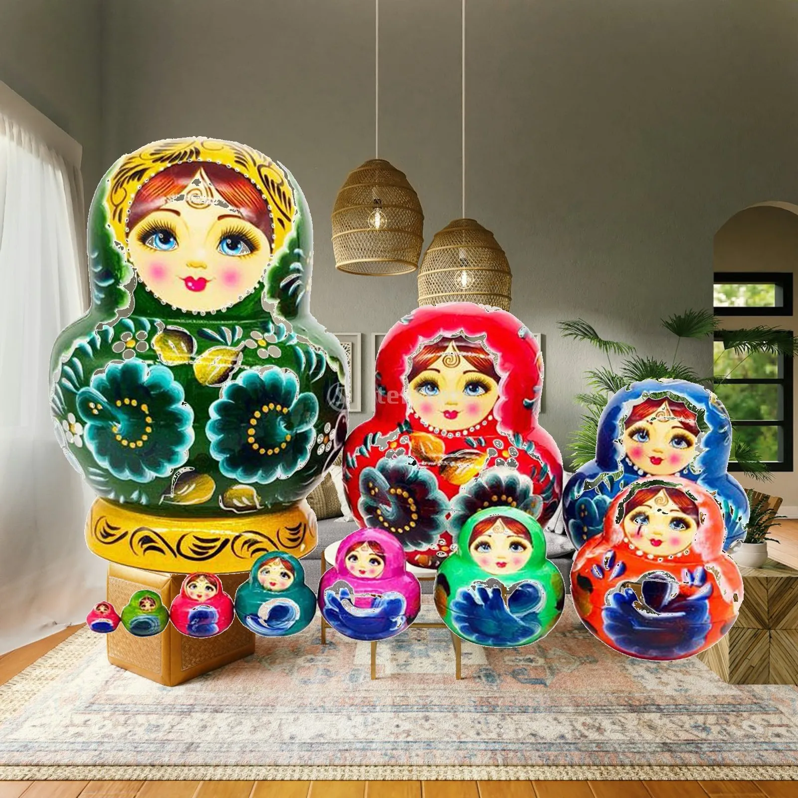 Cute Handpainted Russian Nesting Dolls Wooden Stacking Toy 10 Layer Matryoshka Set for Girls Gift Idea