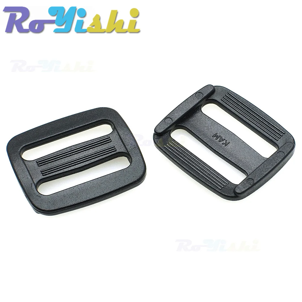 10 Pcs/Pack 15-50mm Webbing Plastic Curve Slider Tri-Glide Adjust Tri-ring Buckles Backpack Straps Black