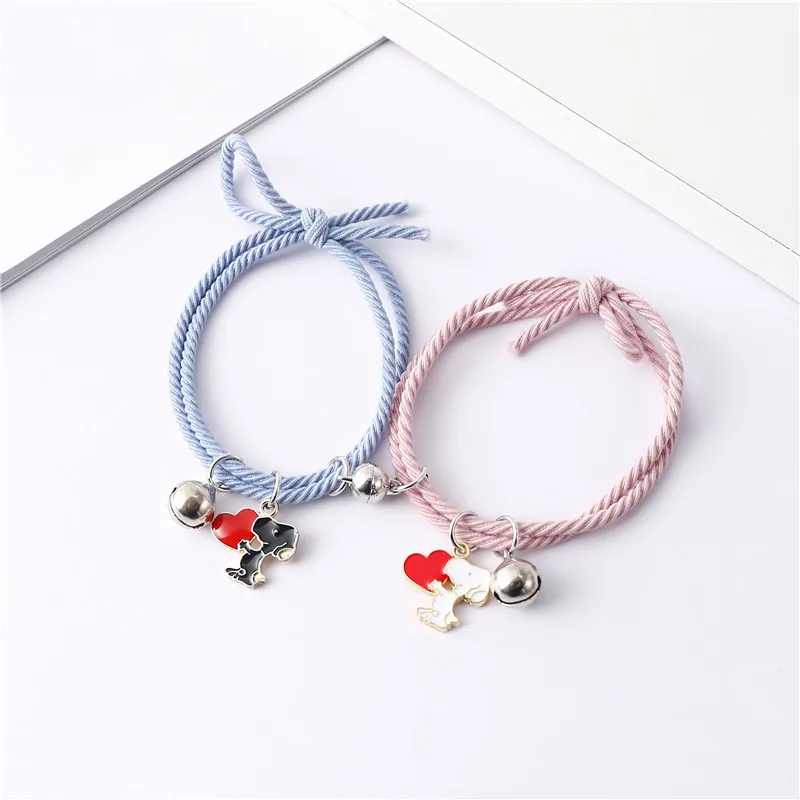 

1 Pair Snoopy Cartoon Love Bracelet Braid Rope Couple Bracelet Birthday Gift Bell Bracelet Leather Case Jewelry Accessories