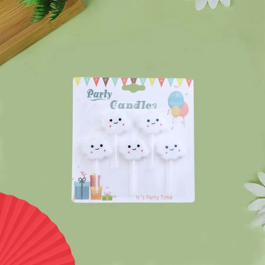 5PCS Nette Weiße Lächelnde Gesicht Wolke Kerze Kuchen Dekoration Kreative Lächelnde Wolke Kerze Geburtstag Party Dessert Backen Dekoration – Detail 5