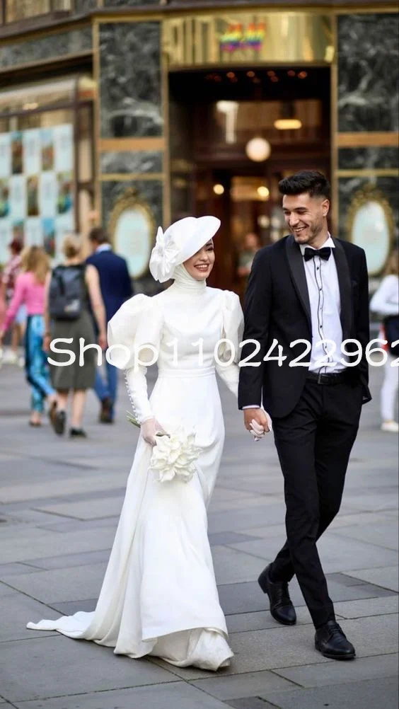 Abiti da sposa Hijab arabo musulmano semplice e moderno Crepe seta macchia medio oriente manica lunga abito da sposa Casual