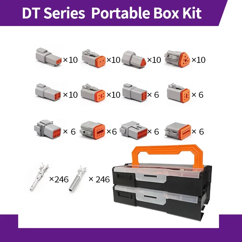 

DT Connector Box Kits Deutsch Auto Waterproof Wire Harness Plug DT06-2/3/4/6/8/12S DT04-2/3/4/6/8/12P Portable Box Suit