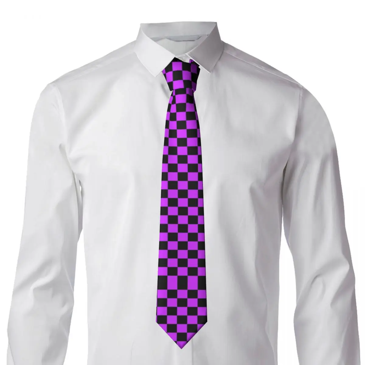 Checkered Purple Tie Fashion Geometric Graphic Neck Ties Retro Trendy Collar Tie Men Wedding Party Necktie Accessories