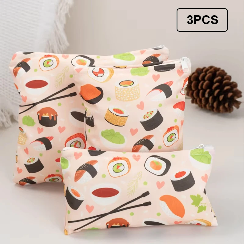 Sac humide lavable réutilisable 3 pièces-tissu en Carton, Anti-fuite pour le rangement des couches de bébé et organisateur de collations |   Sac de collation, sac sec et humide