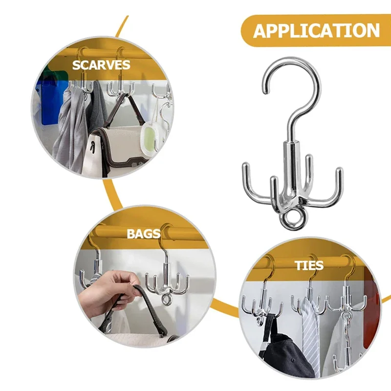 1/2pcs Clothes hook rotates 360 degrees Multi-Functional for Hat Tie Clothes Hangers Wardrobe with 4 Claws Rotation Storage Hook