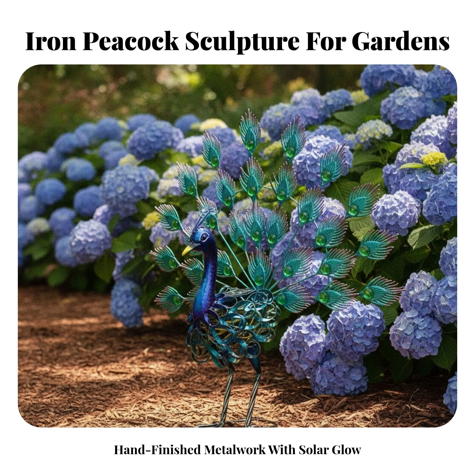 Metal Peacock Garden Statue Waterproof Solar Peacock Garden Sculpture Decorative Lighted for Courtyard, Patio