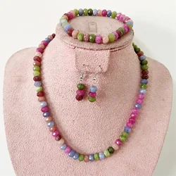 Faceted 5*8MM Tourmaline Jade Natural Stone Jewelry Sets Bead Necklace Earrings Bracelet Chain Choker Simple Design Party Boho
