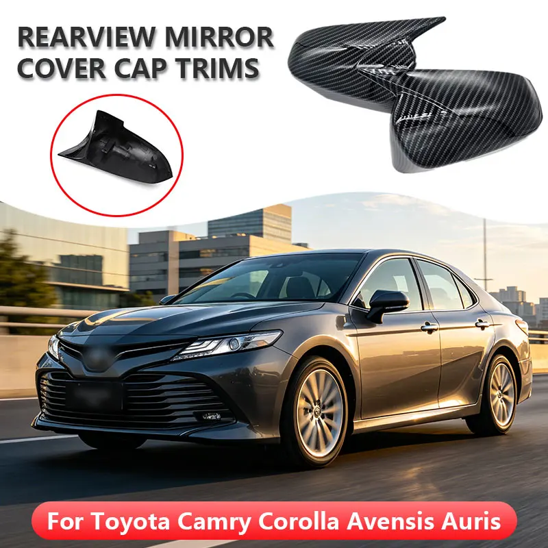 For Toyota Camry Corolla Avensis Auris Car Sticker Rearview Side Mirror Cover Wing Cap Exterior Door Rear View Case Trim Carbon