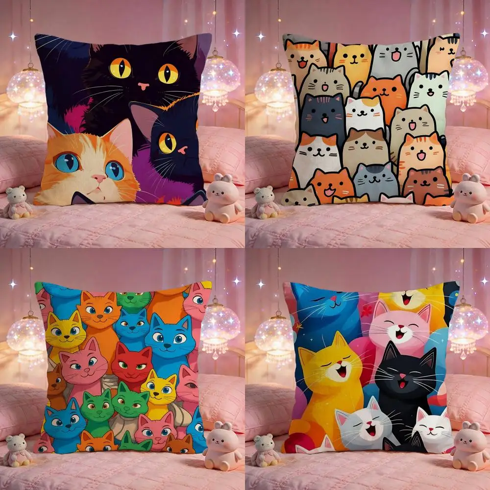 Cute Full screen cat Cushion Cover Premium Comfort Reversible Pillow Cove -Two in One Design for Any Room & Car Interior