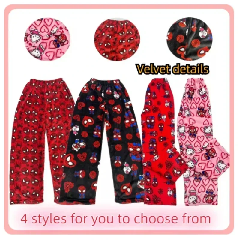 

New Style Sanrio Hello Kitty Spider Plush Pajama Pants Velvet Loose Autumn Long Trousers Women Men Cartoon Home Pants