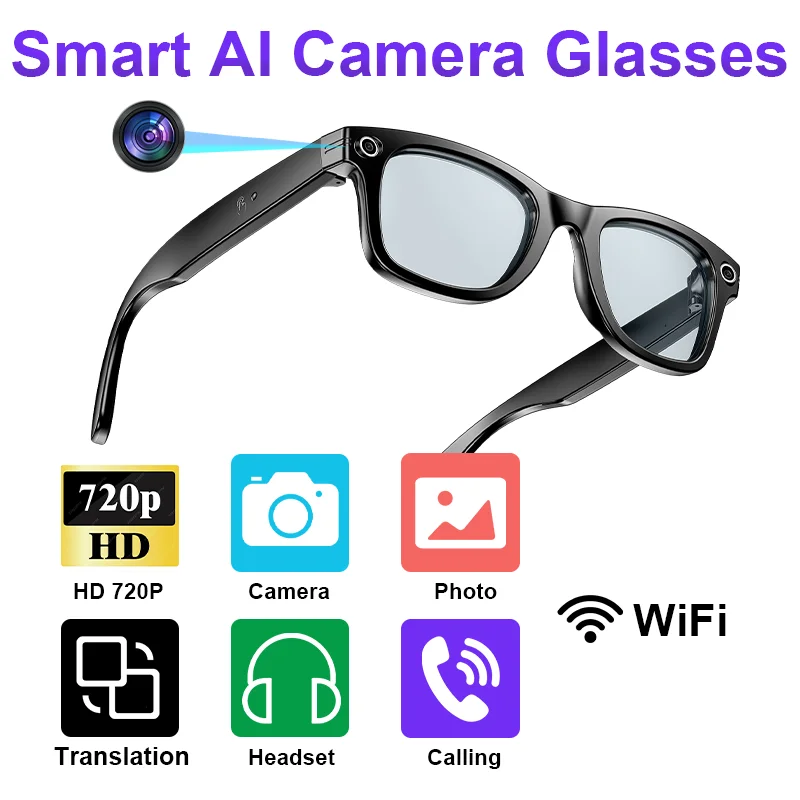 

LIGE AI Translation Smart Glasses Bluetooth Music Glasses Anti-Blue Light Lenses Camera Shooting video men women Smart Glasses