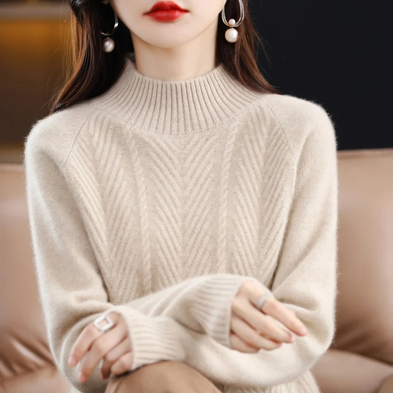 

Autumn and Winter Casual Solid Color Sweater Women Mock-Neck Long Sleeve Knitted Short Pullover 2024 News Knitting R209