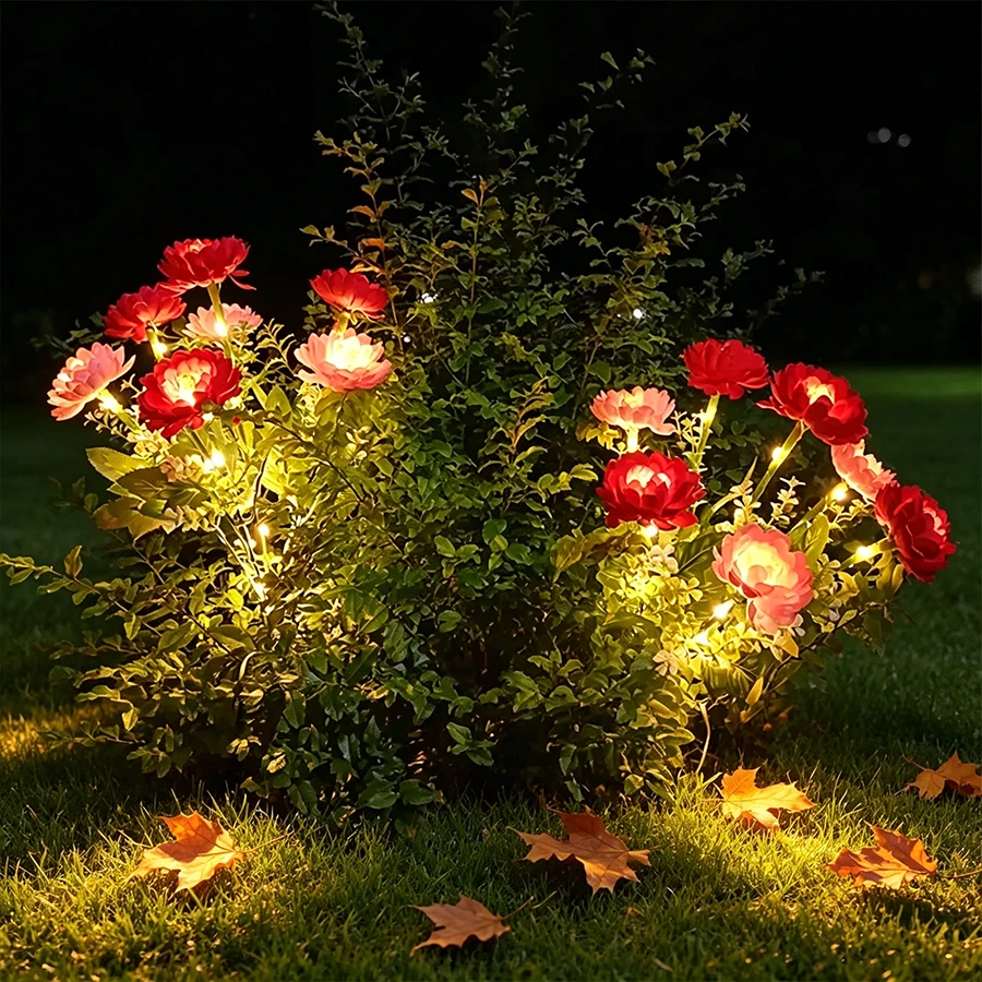 Solar Garden Light Snow Lotus Flower Lawn Lamp Outdoor Solar Lights Lighting for Yard Patio Flower Party Lamp Wedding Mother Day