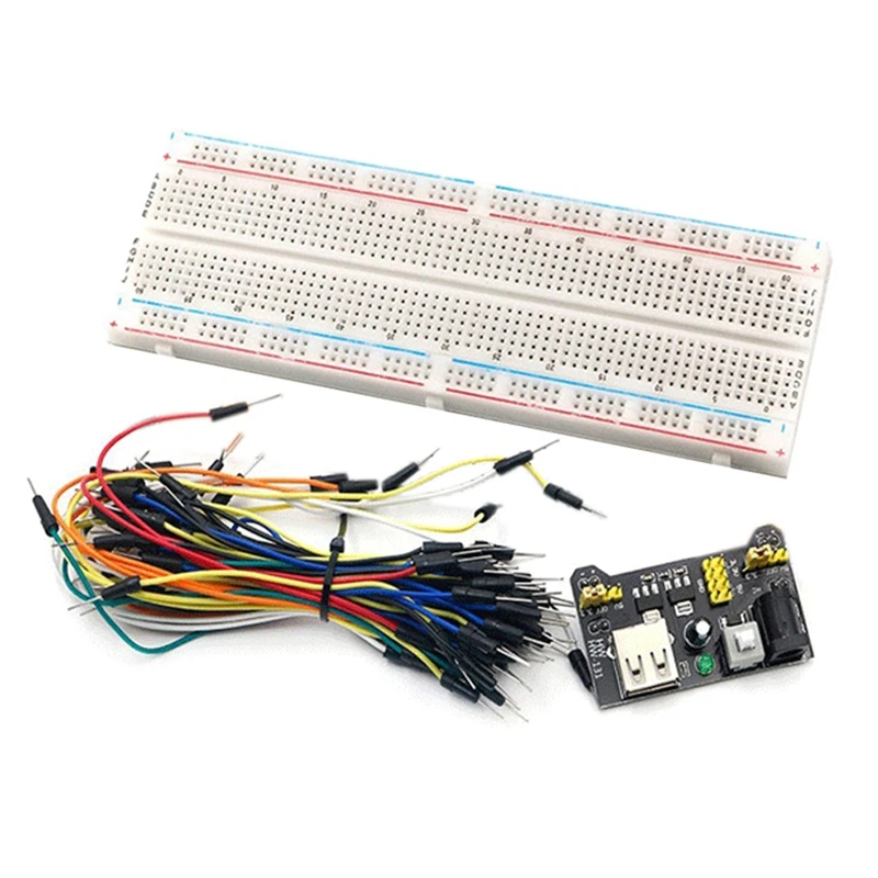 

MB102 Breadboard Power Module Kit With 830 Point Solderless Breadboard & 65 Flexible Jumper Wires For Prototyping