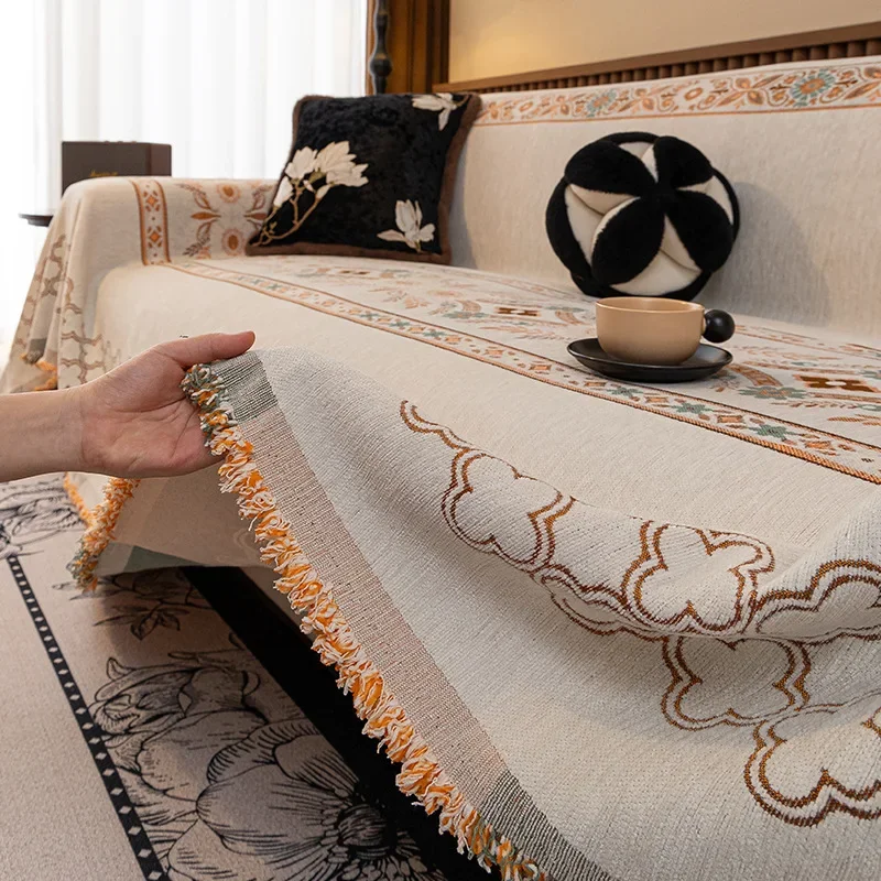 Bohemian Sofa Towel for Living Room Printed Chenille Anti Cat Scratch Couch Protective Cover Soft Multifunctional Knee Blanket