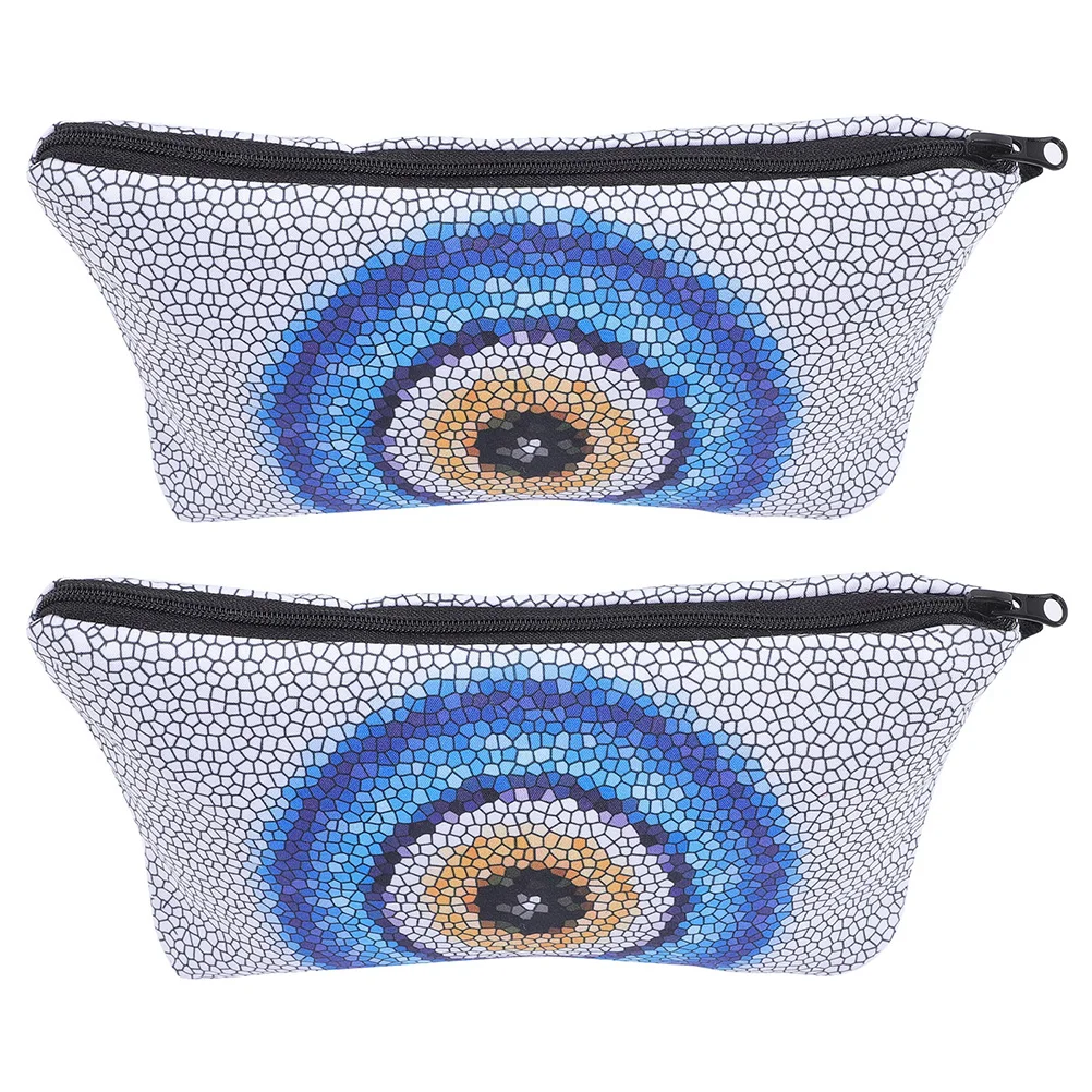 

2Pcs Waterproof Bag Evil Eye Print Travel Organizer Pouch Portable Makeup Bags Vanity Case Storage Coin Toiletry