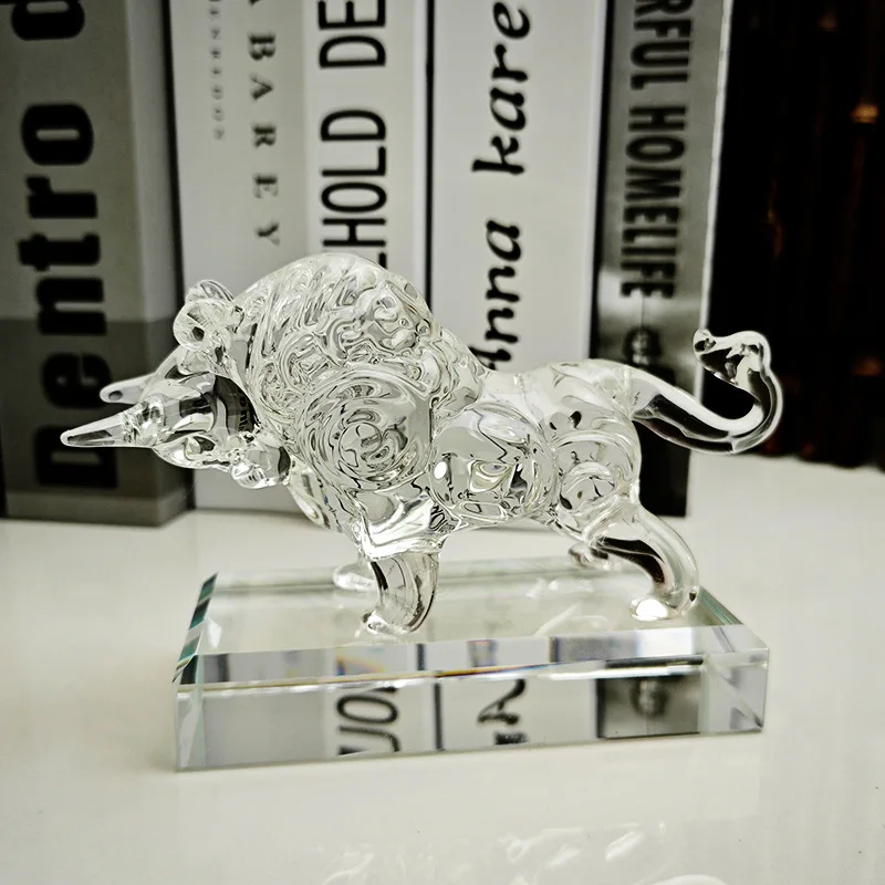 Crystal Bull Sculpture Crafts Ornament Living Room Office Desktop Decoration Home Artwork Animal Statue Nordic Creative Gifts