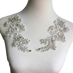 White Shiny Crystal Trims in Pairs For Wedding Dress Decoration DIY Coat Garments Accessory Hand Made High Quality Appliques