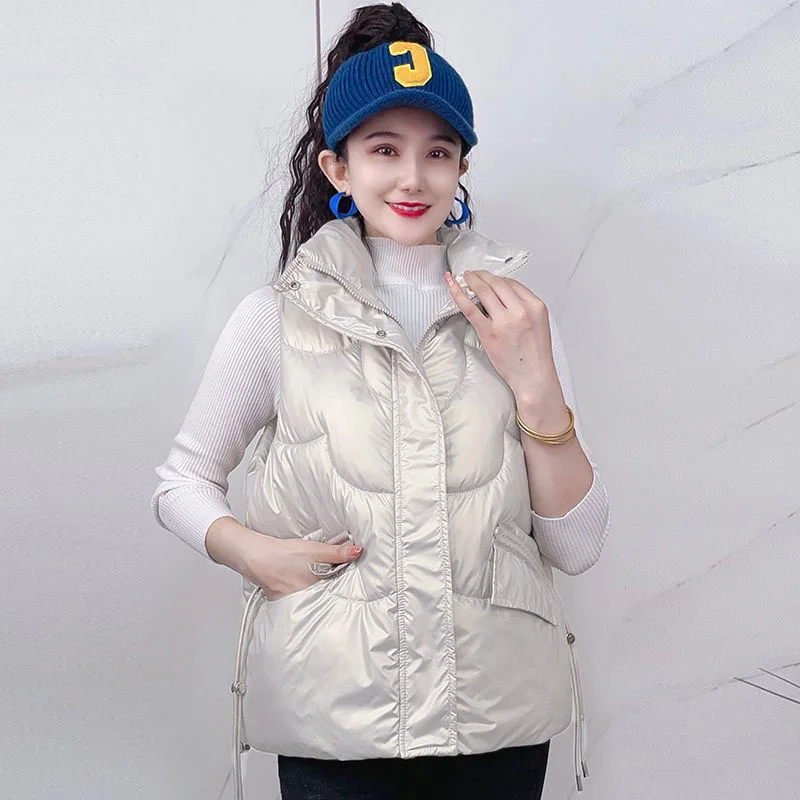 

plus Size Zipper Stand Collar Vest Outerwear Women's Korean Sle Loose Winter Jaet Pure Color Trendy Outerwear for plus Si...