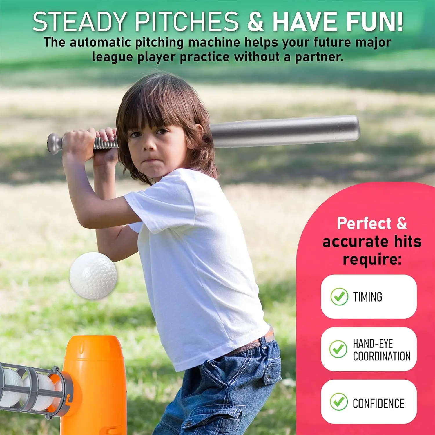 Kids Auto Baseball Pitching Machine Outdoor Toy Set - Training Equipment & Batting Practice Toys for Youth, Includes 10 Baseball