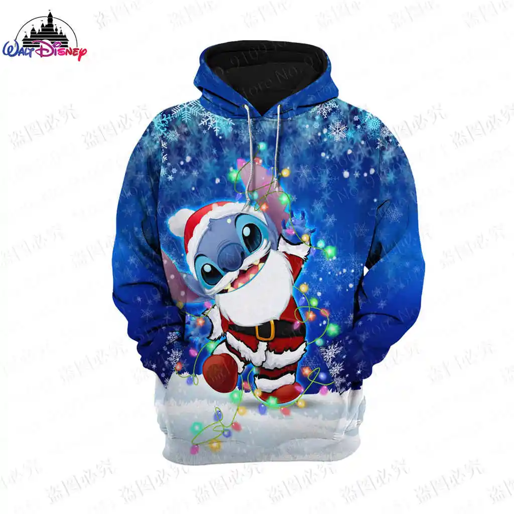 Disney-Sweat à capuche Stitch pour homme et femme, impression 3D, fermeture éclair sourire, vêtements parent-enfant, pull de Noë