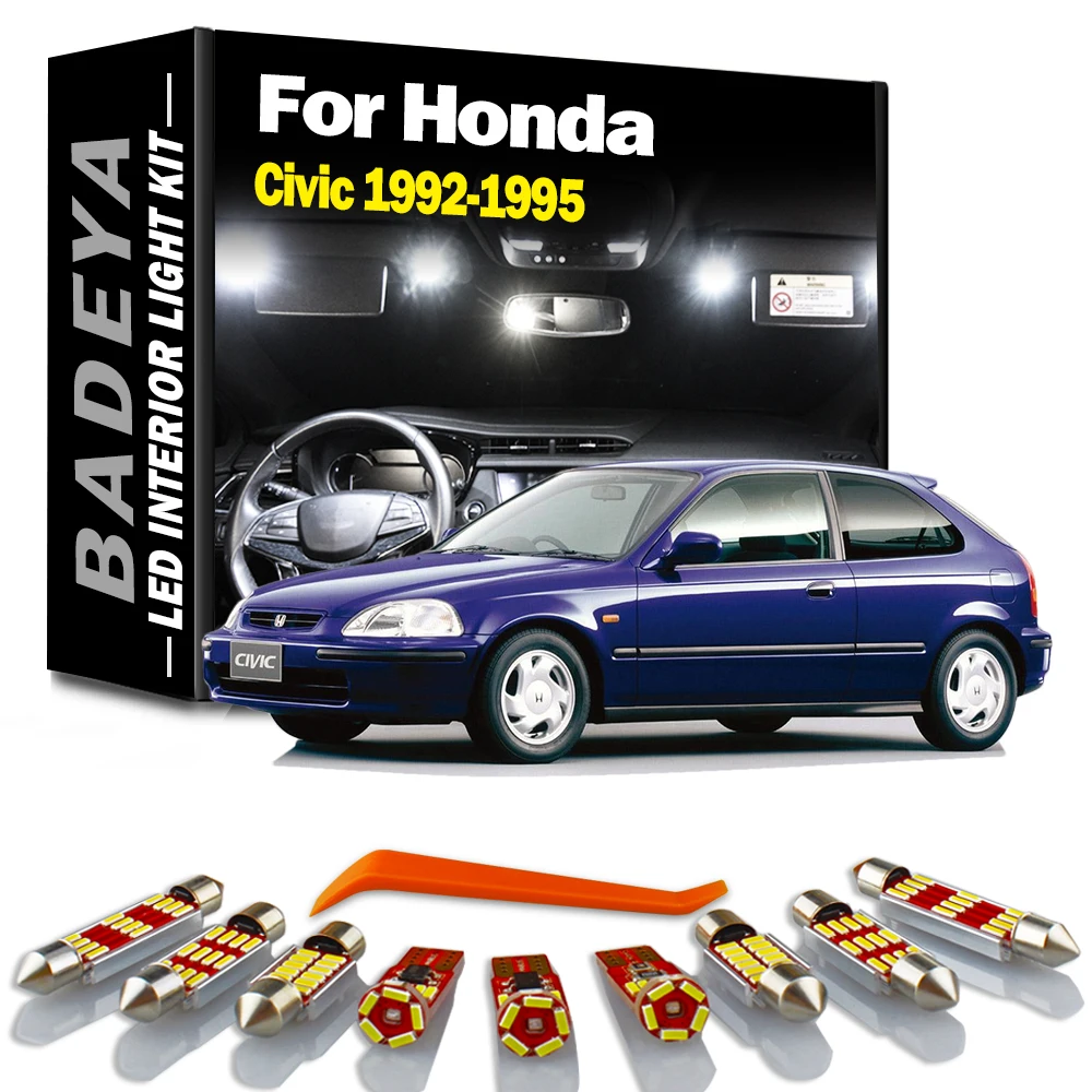 BADEYA 9Pcs Canbus LED Interior Trunk Light Car Accessories Kit For Honda Civic 1992 1993 1994 1995 Number Plate Dome Map Lamp