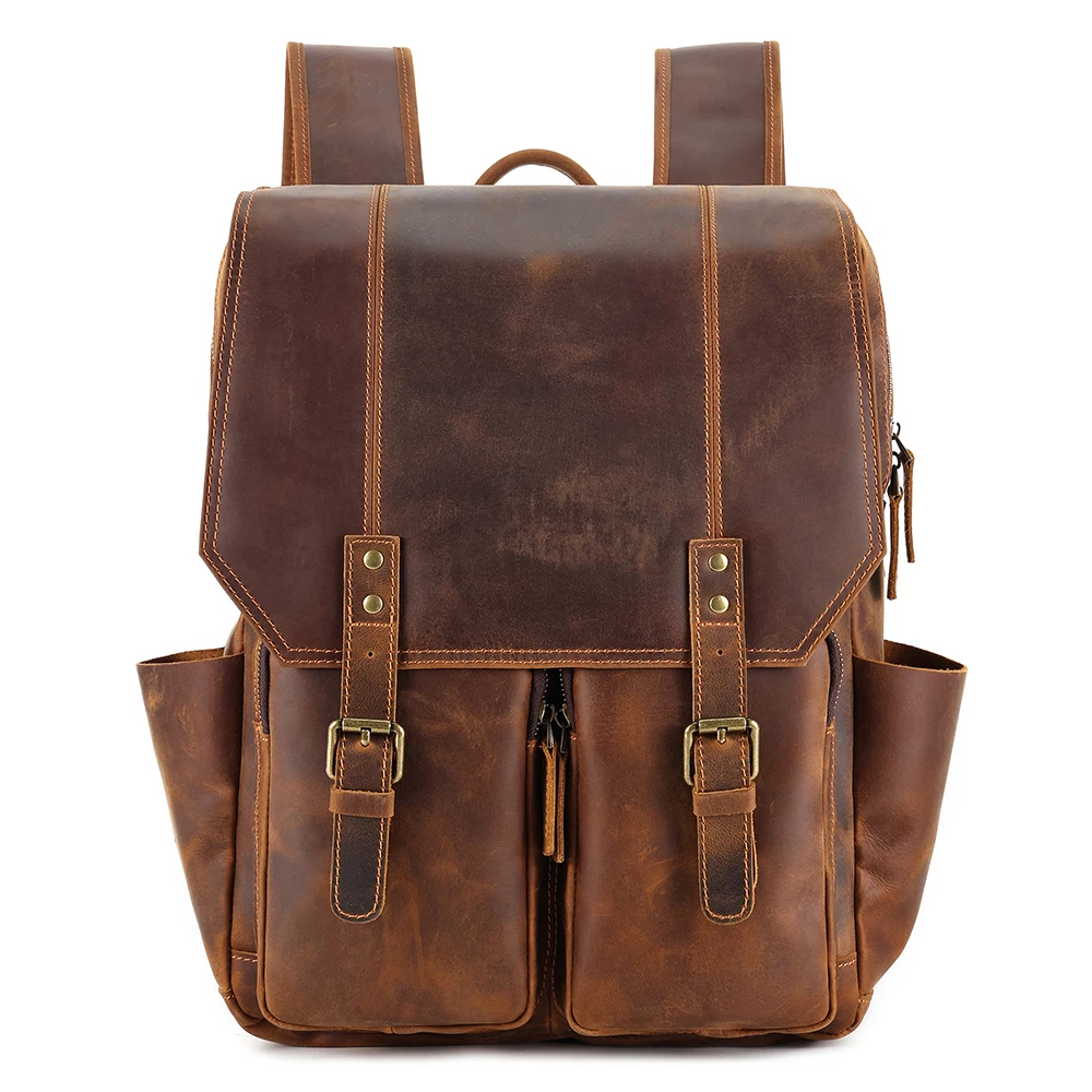 Men's Crazy Horse Travel Backpack Men's Athleisure Backpack Genuine Leather Vintage Men's Backpack