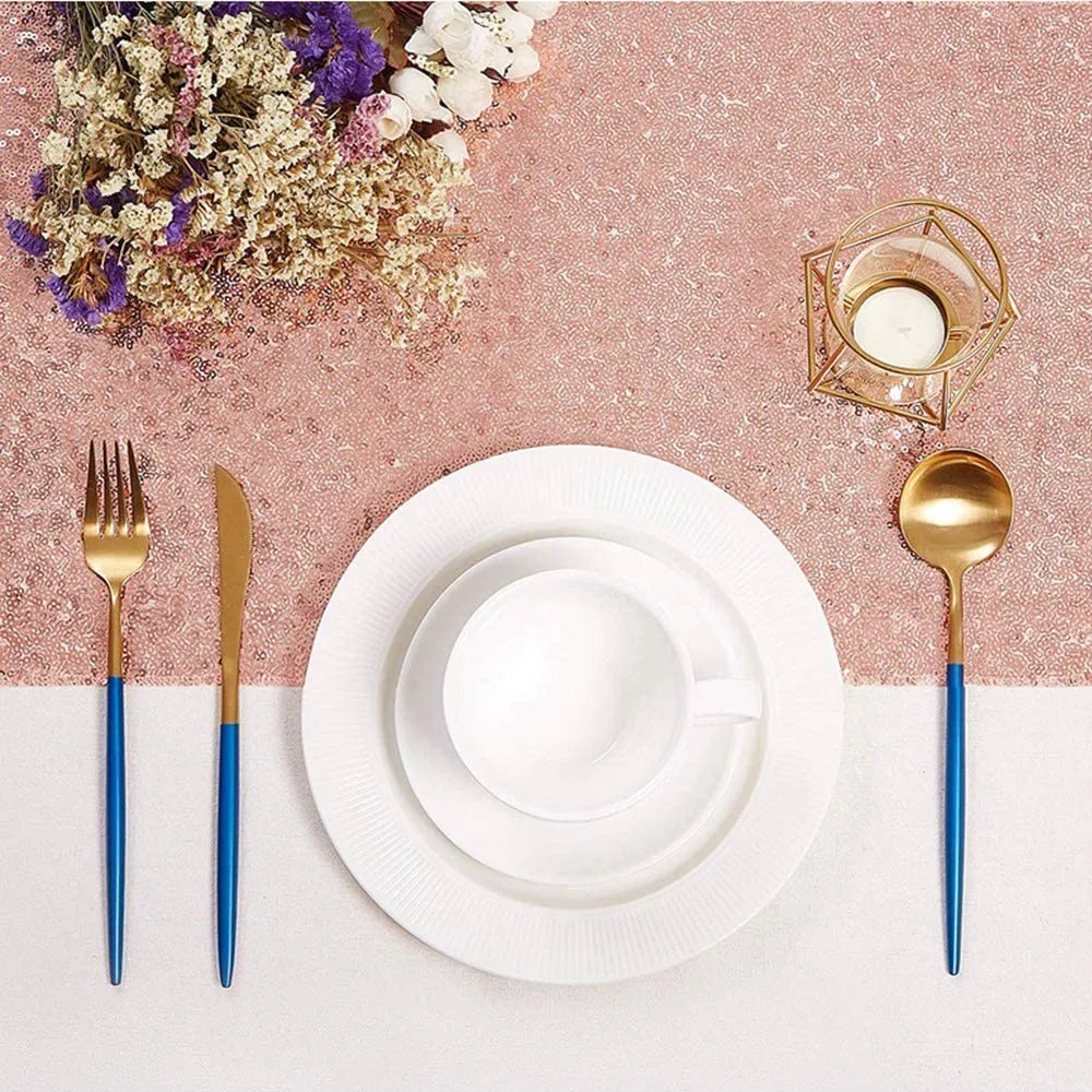 LICE-Sparkly Rose Gold Sequin Table Runners Shimmer Table For Wedding Party Anniversary Birthday Cake Table Cloth