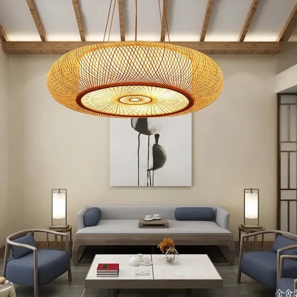 Hand Woven 50CM Round Bamboo Lamp Shade Japanese Style Ceiling Pendant Light Fixtures Bamboo Art Home Decorative  Lampshade
