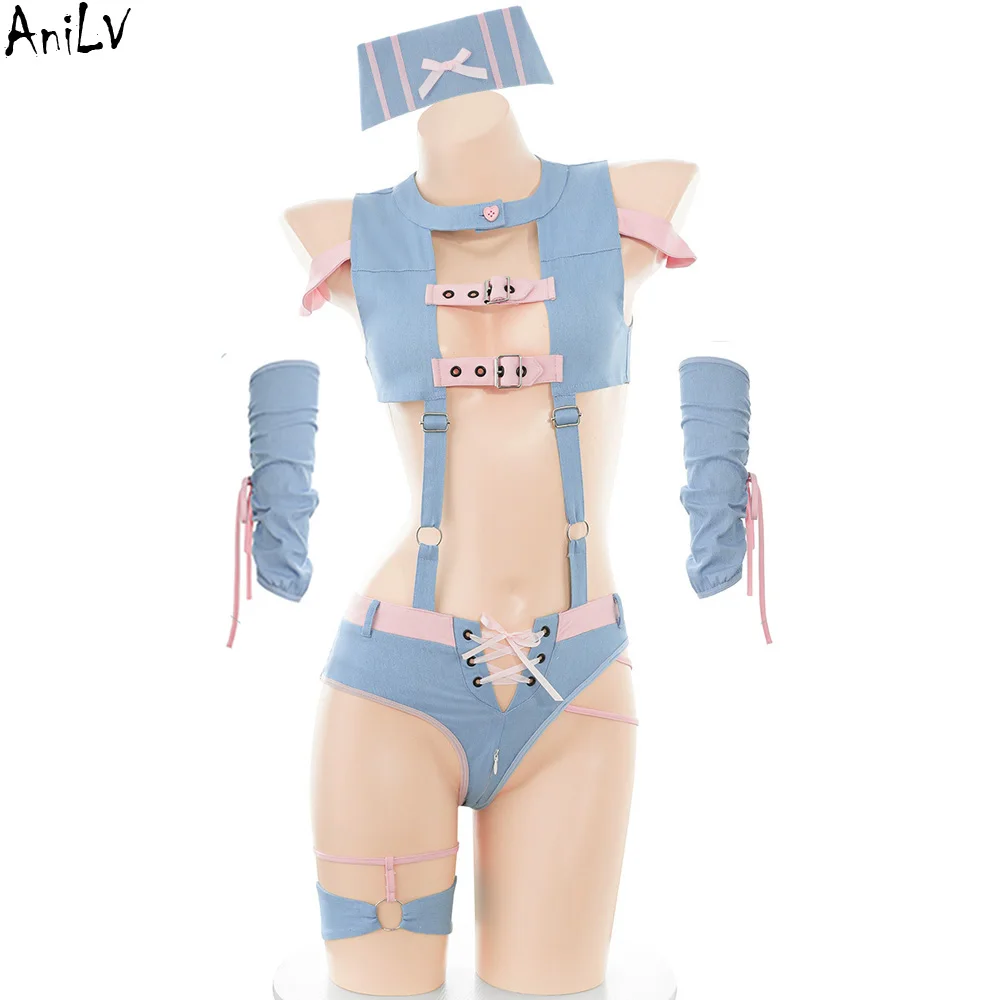 

AniLV Anime Girl Sweet Nurse Uniform Women Buckle Combat Outfits Cosplay Costume
