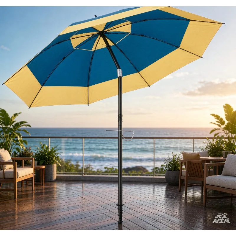 UPF50+ Beach Umbrella With Sand Anchor Windproof Vented Canopy Fiberglass Ribs For Outdoor Patio Garden Sun Shade