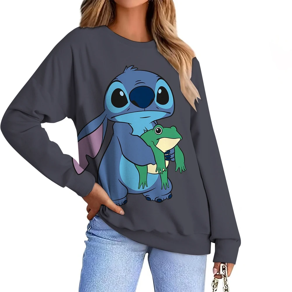 Solto disney stitch impressão casual moletom feminino tie dye manga longa outono inverno novo estilo confortável em torno do pescoço topo