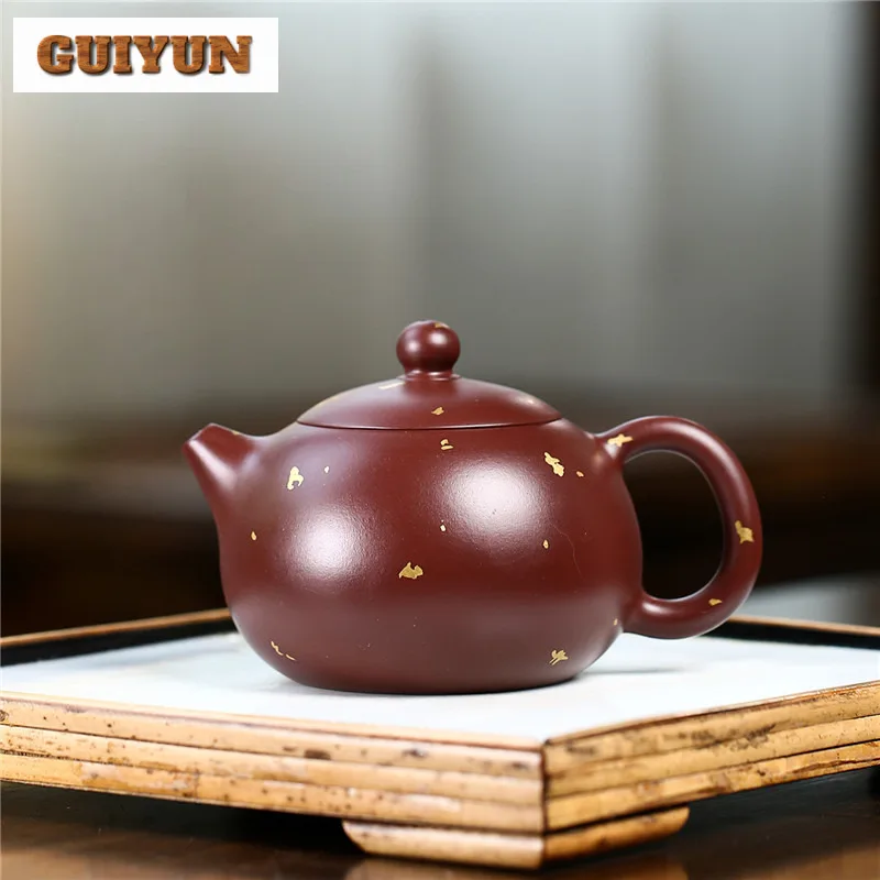 

220ml Classic Yixing Purple Clay Teapots Handmade Sprinkle Gold Xishi Pot Raw Ore Purple Zhu Mud Tea Maker Kettle Zisha Tea Set