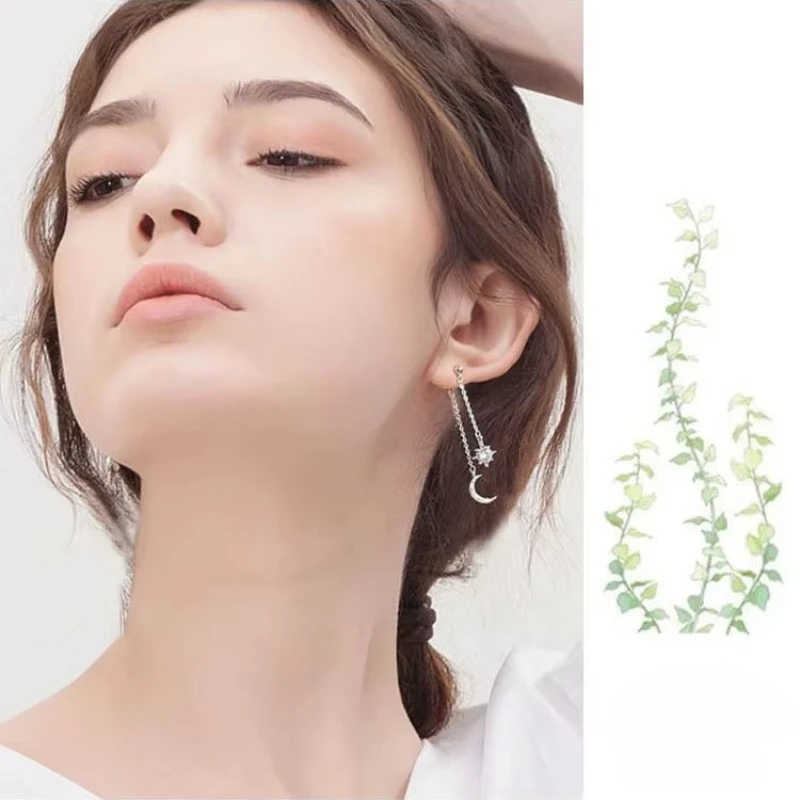 Nowa gorąca moda 925 Sterling Silver Crystal Star Moon długie kolczyki dla kobiet dziewczynki prezent moda oświadczenie biżuteria — zdjęcie 4