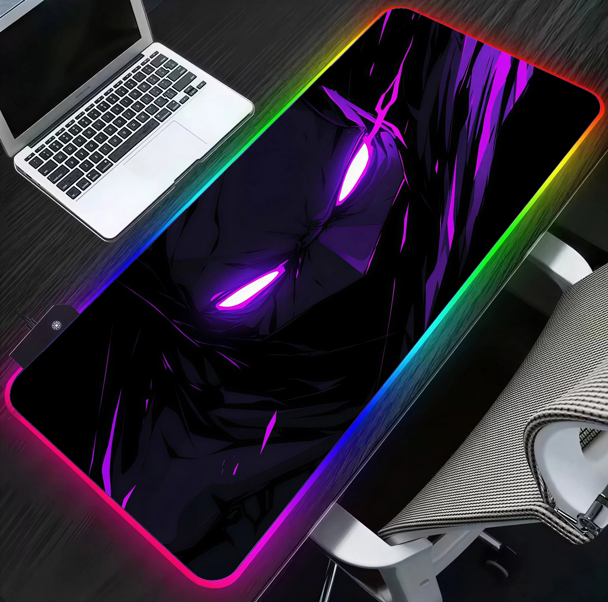 Anime Sword Warrior RGB Mouse Pad XXL Gaming Desk Mat LED Backlit Non Slip Rubber Base for PC Gamer Setup