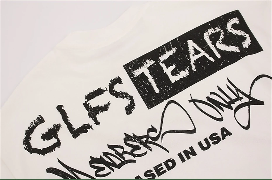 Vintage Graphic Print T Shirt Mens Streetwear Hip Hop Ripped Hole Casual Tees Tops Men Oversized Harajuku Short Sleeve T-Shirt