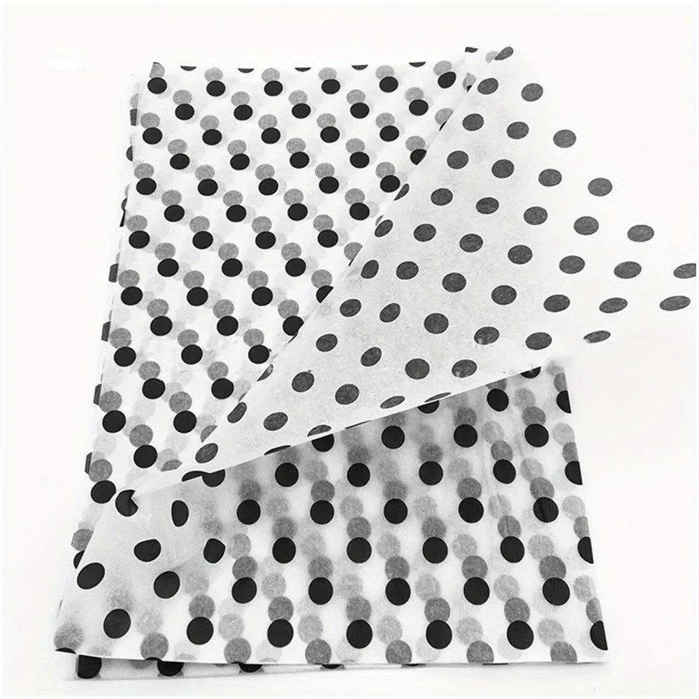 1set/ 50pcs Polka Dot Tissue Paper, Gift Wrapping Paper White Black Art Paper, Birthday Gift, Gift Party DIY Crafts 14 x 20 in