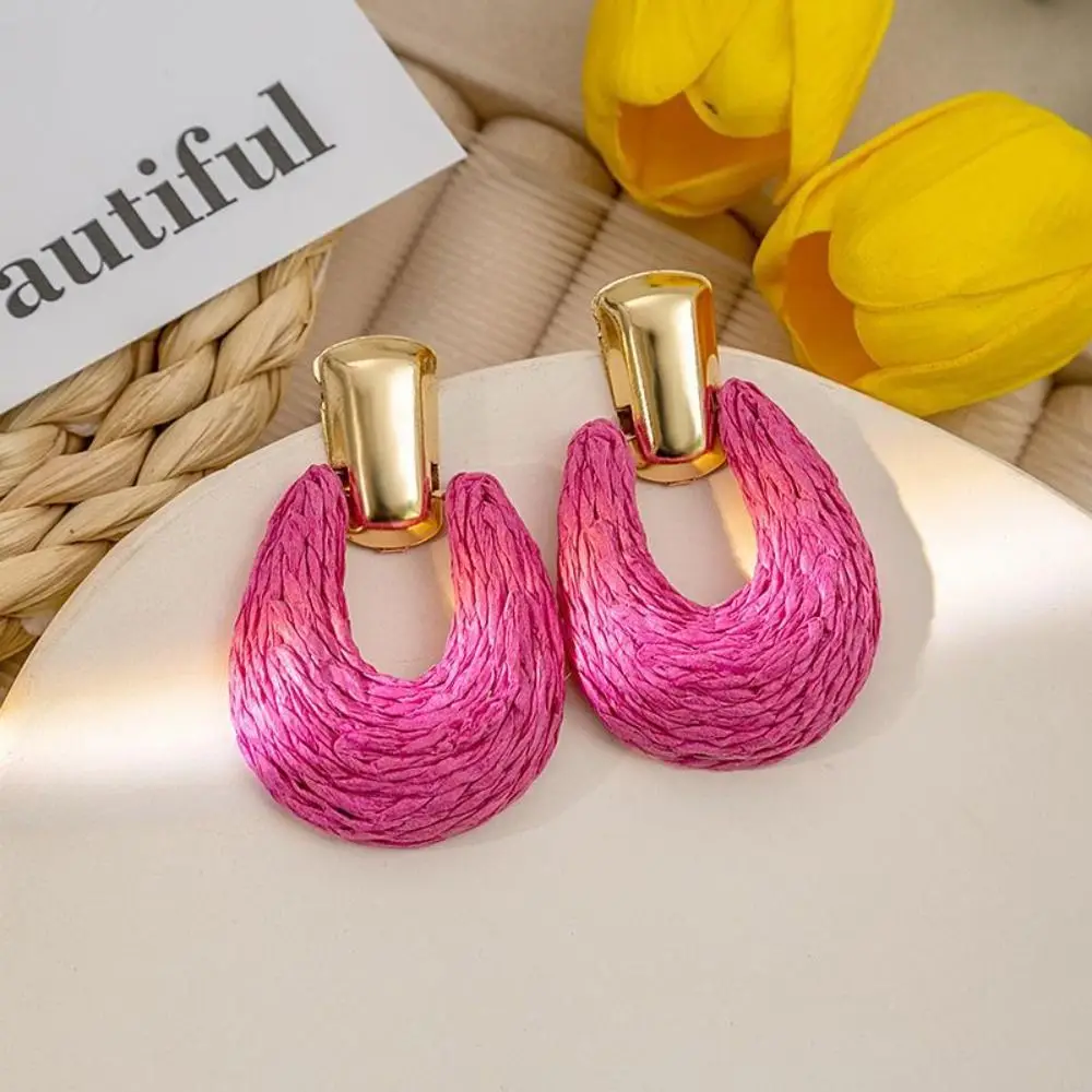 Scalloped Earrings Woven Raffia Earrings Solid Color Exaggerate Beach Tassel Earring Earring Pendant Colorful