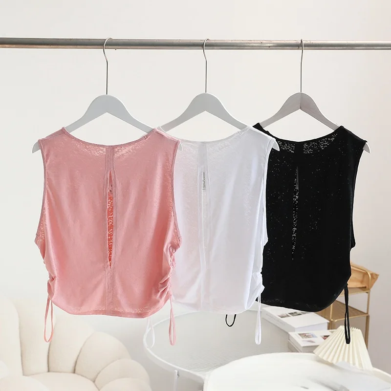 

Стильная свободная полая блузка без рукавов, быстросохнущий дышащий модный топ для женщин, жилет с боковым насосом, короткая спортивная одежда для йоги