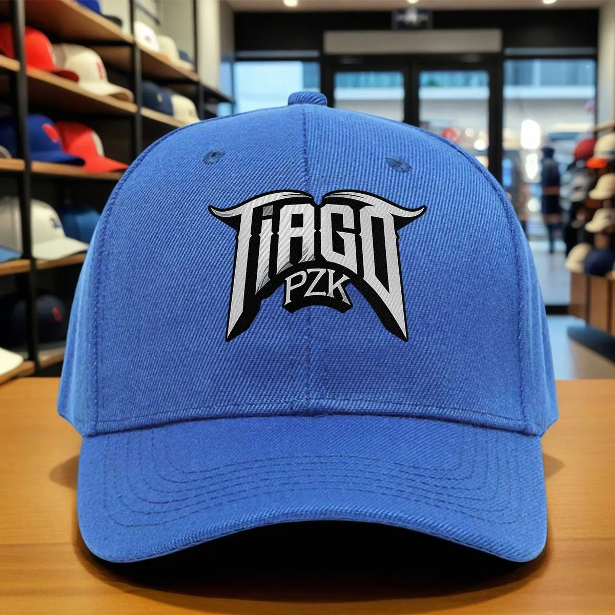 Tago PZK Chrome Text Logo Baseball Cap, Metallic Silver & Black Print Adjustabl…