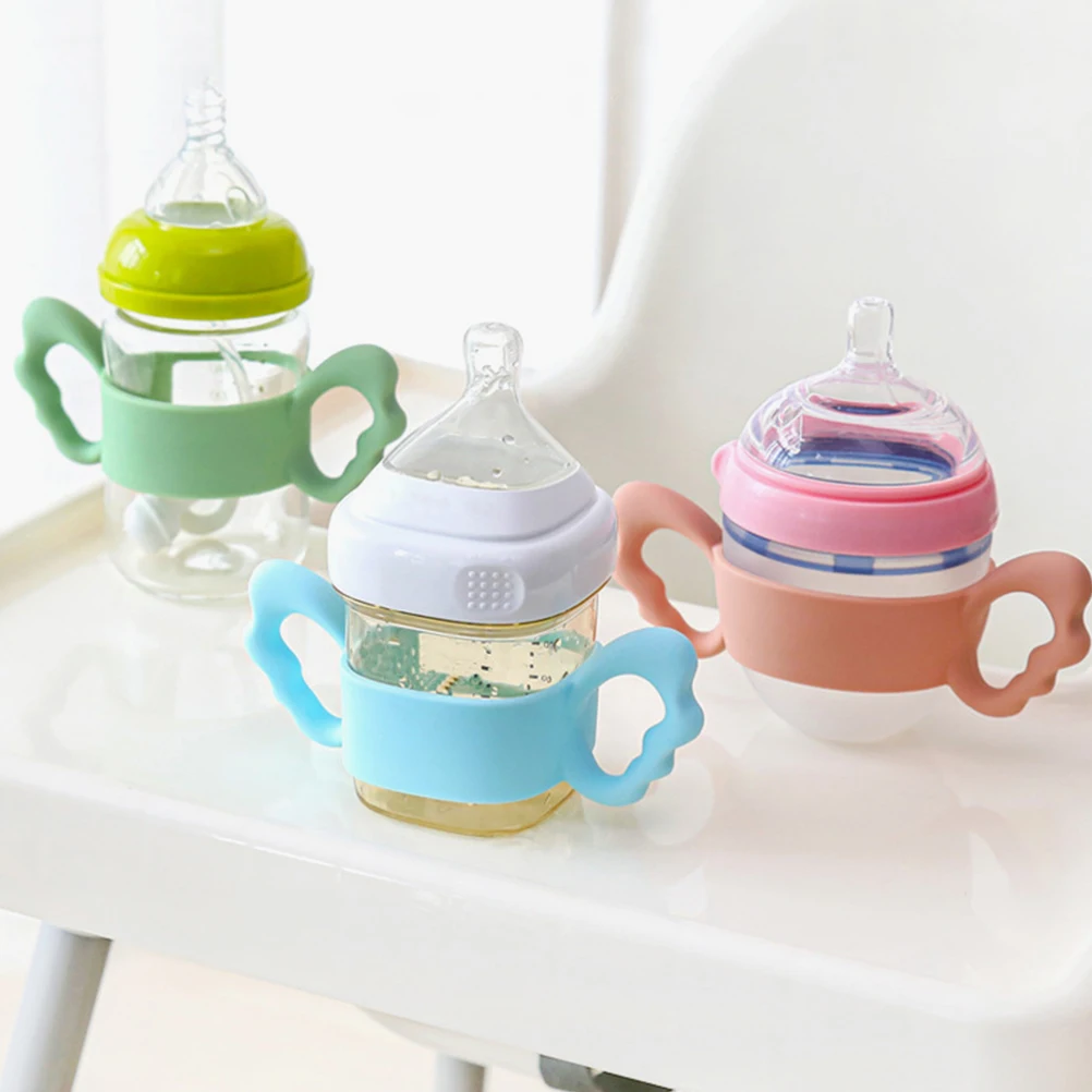 

4pcs Baby Bottle Handles 6cm Wide Mouth Silicone Grips Ergonomic Design Toddler Feeding Accessories Blue Green Pink Beige Milk