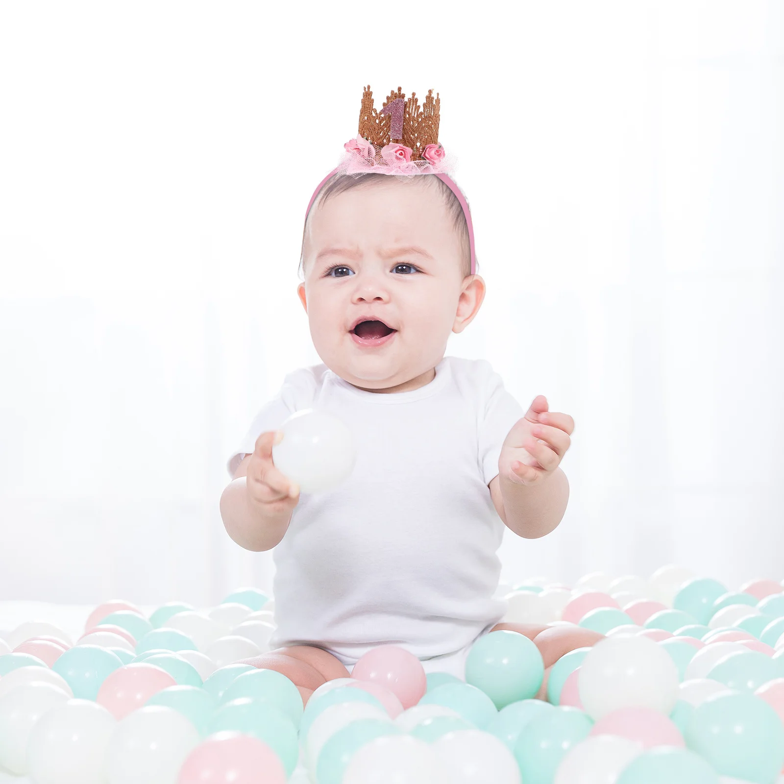 غطاء رأس على شكل تاج على شكل زهرة للأطفال، عصابة رأس على شكل تاج لعيد ميلاد الطفل، إكسسوار لأغطية الرأس لحفلات الفتيات