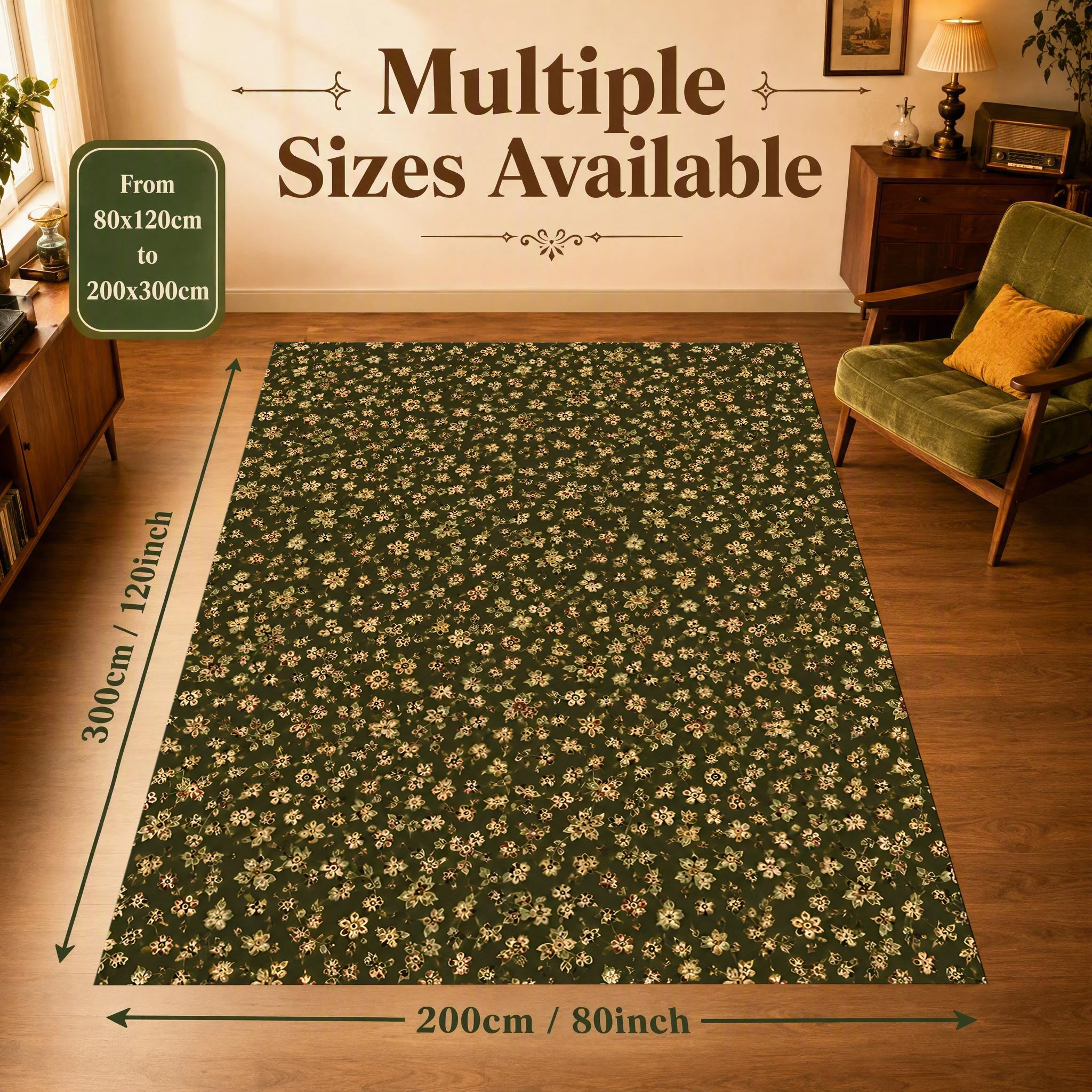 2D Carpet with All-Over Retro Small Floral Pattern in Gentle Pastoral Style for Living Room and Bedroom