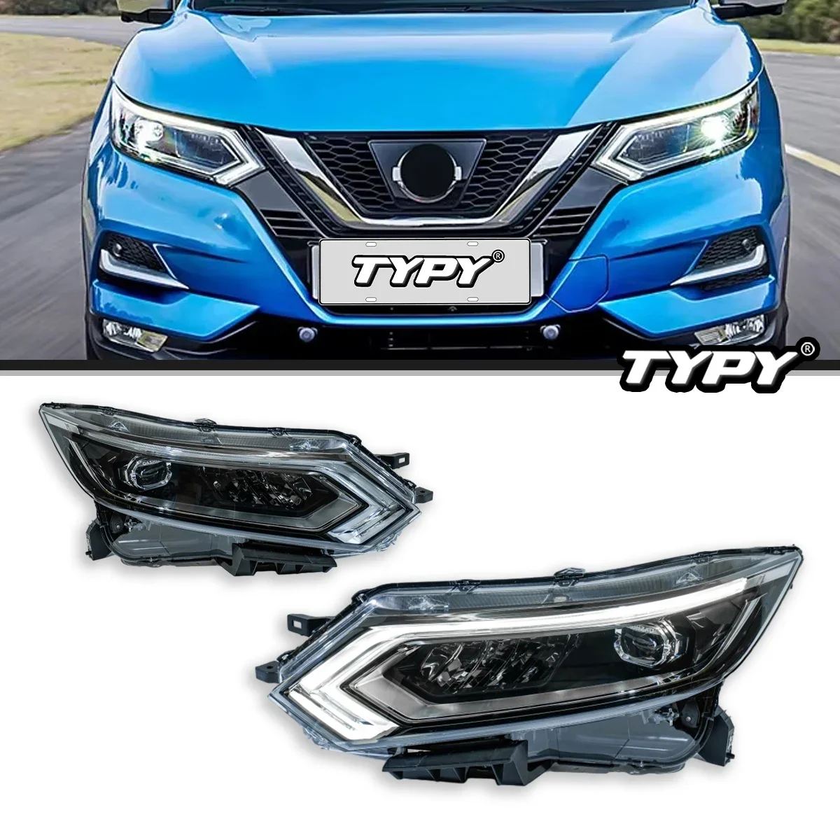 

TYPY New LED Headlight Upgrade Modified Full Head Lamp For Nissan Qashqai 2019-2020 Turn Signals Daytime Running Lights