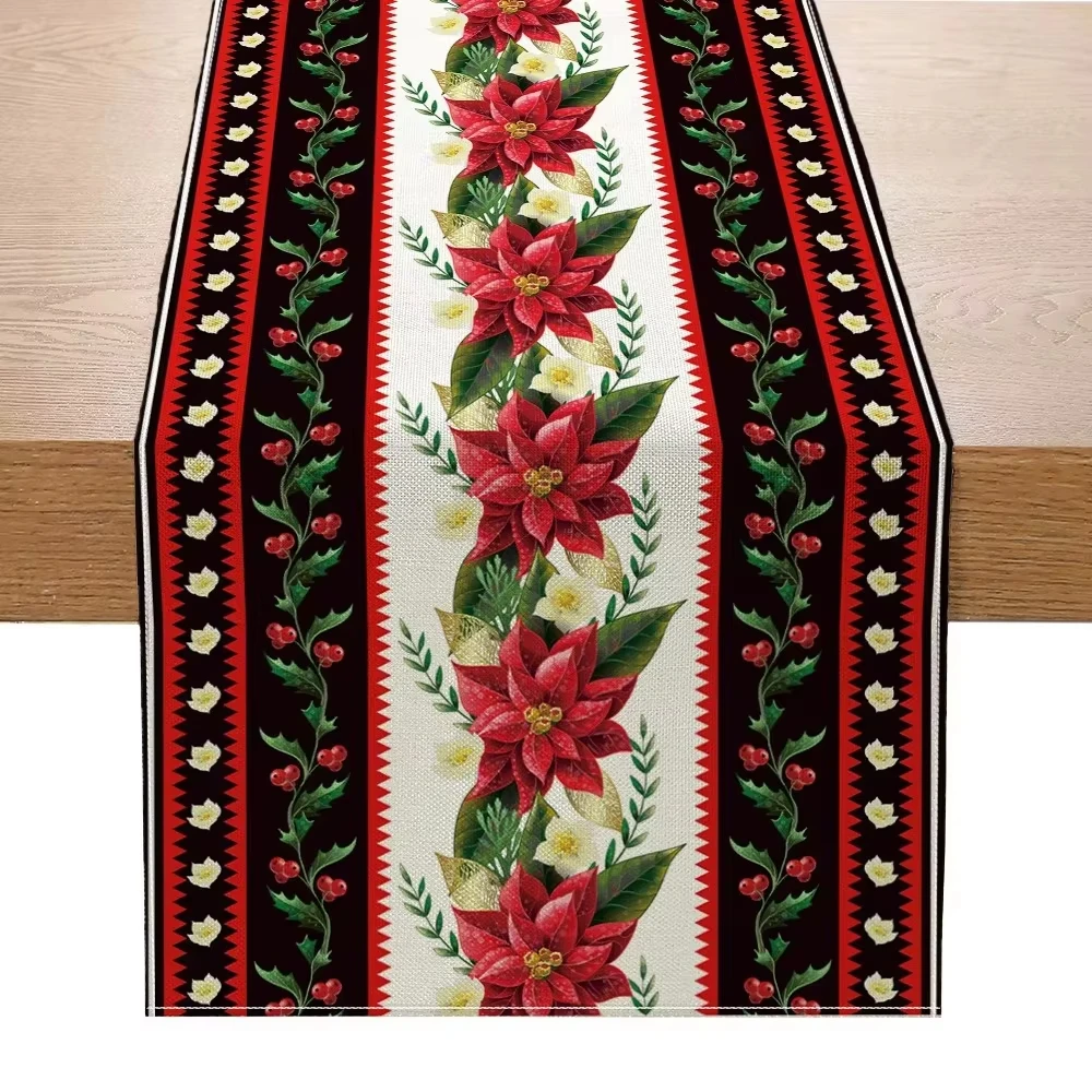 VIKAMA Cute Reindeer Christmas Table Runner Linen Santa Claus Snowman Pattern Table Runners 2027 Newest Xmas Dining Table Dec