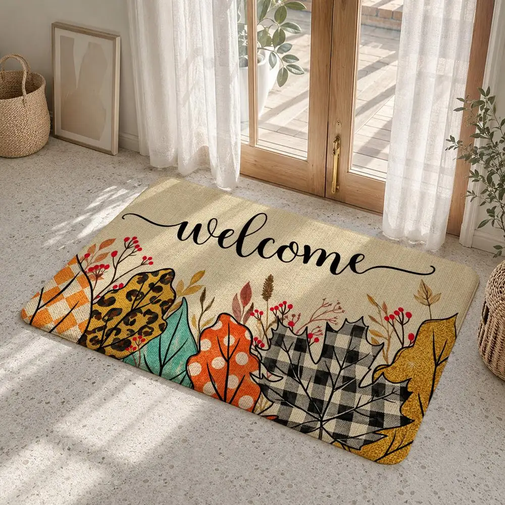 Autumn Gnome Pumpkin Scenes Floor Mat Flannel Rug Non Slip Absorbent Soft Washable For Entryway Hallway Bathroom Kitchen Decor
